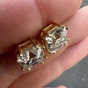 Real Iced Moissanite Stud Earrings Asscher Cut 14k Gold Over 925 Silver 4mm